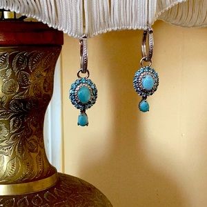 Gorgeous genuine Larimar and sky blue topaz in platinum over sterling silver